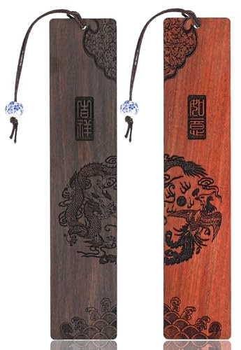 2 Pcs Wood Bookmark for Book Lovers, Bookmark for Men Women, Handmade Natural Wooden Carving Book Mark Bookmarks,Traditional Style Book Marks Accessories,Birthday Present(Color A)