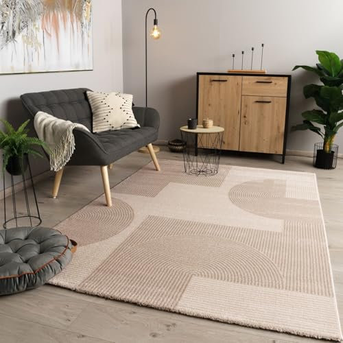 Tapis De Salon à Poils Courts Moderne Soft Pelucheux Design Abstrait Robuste, Couleur:Beige Crème, Dimension:80x150 cm
