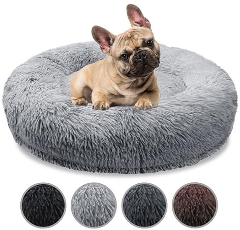 bluzelle Orthopädisches Hundebett für Mittelgroße Hunde, 70cm Donut Kissen Waschbar Memory Foam Rund, Hundekorb Hundekissen Flauschig Plüsch Kunstfell Weich, Farbe:Hellgrau