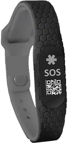 Qr SOS Original Silincode Armband, Fit, Myid, Fitness, Training, Fitness, Sport, Notfall, Unfall oder medizinische Hilfe, Ihre Krankengeschichte und Kontakte für die Familie zu warnen., Schwarz