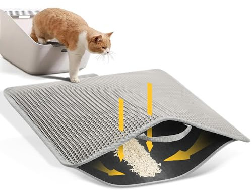 Conlun Katzenklo Matte, 76x54,5cm Große Katzenstreu Matte, Doppelschicht Wasserdichte Katzenmatte Katzenklo, Leicht zu reinigen, Rutschfeste Katzenmatte auf dem Boden, Grau