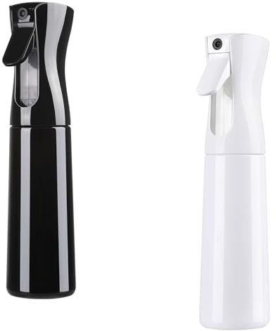 Basetousual 2 botellas pulverizadoras para el pelo, botella de agua para el cabello, pulverizador continuo ultrafino, para peluquería, peluquería, peluquería, 300 ml, color negro y blanco