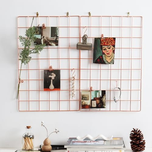 MOIUCUN Rejilla de pared, decoración de pared de fotos, escritorio, pizarras de notas para cocina, salón, dormitorio, tamaño 44 cm x 30 cm, juego de 2 unidades (oro rosa)