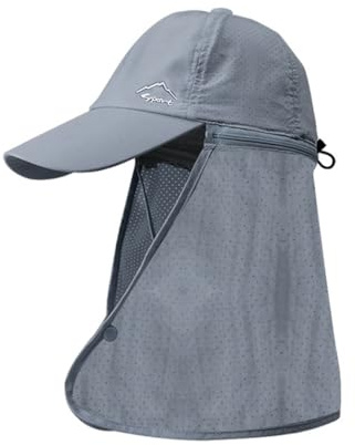 Awlsyj Silky Baseball Cap Quick Dry Waterproof Uv Protection Sunscreen Sun Hat Outdoor Hiking Fishing Hat with Zipper Detachable Neck Scarf (UK, Alpha, One Size, Dark Grey)