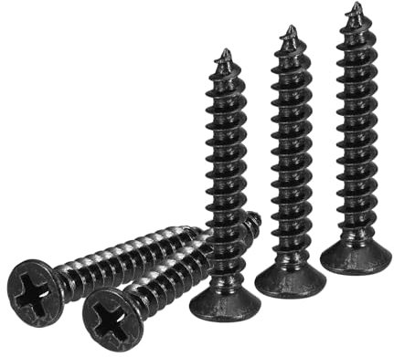 DTGN 100Pcs M4x25mm Flat Head Wood Screws, Carbon Steel Phillips Self Tapping Screws - Good for Woodworking, Furniture - Black