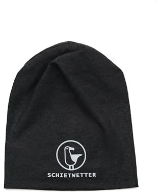 SCHIETWETTER Accessoire Kinder Mütze, Leichte Beanie, Übergangsmütze, dünne Kopfbedeckung, Logo-Print, stretch, warm, einfarbig anthra-weiß 52