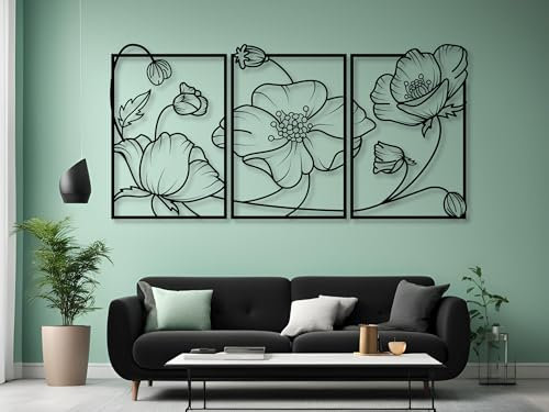 VAILLA ® 3er set Blumen Wanddeko, Blume Wanddekoration aus Holz, Wandbilder Home Dekoration, 3D Wall Art, Große Wand Deko, Bilder für Schlafzimmer, Wohnzimmer und Küche (Blumen 4)