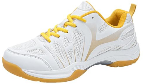 KONJACLY Herren Tennis Badminton Squash Schuhe rutschfeste Sportschuhe Für Volleyball Pickleball Bequeme Tischtennis Turnschuhe,Gelb,43 EU