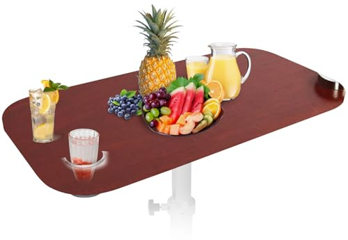 HWHongRV RV Table Top Replacement, 31.5x15.7Inch Rectangular Camper Pontoon Boat RV Table Top with 2ps Cup Holder, Sturdy Plywood with Silver Metal Trim for RV, Yacht, Camper, Marine