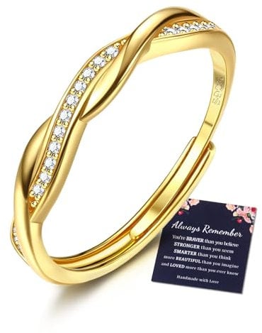 JeweBella Ring Silber 925 Damen Verstellbar Ringe Frauen Stapeln Daumenring Fingerring Eheringe Engagement Promise Ring Verlobungsring Damen Gold/Silber/Rosegold Ring Schmuck mit Geschenkkarte