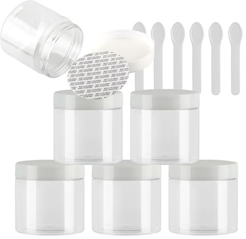 PQPAUTY 6 Pièces Vides 200 ml Transparent Cosmétique Pot en Plastique avec Couvercle Blanc 200 g Pots de Cosmétique Crème de Bouteille Contenant