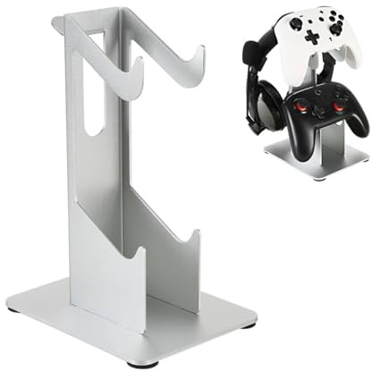 Folgtek Gamepad & Supporto per cuffie sul tavolo per due gamepad e un auricolare (argento, 2 posti)