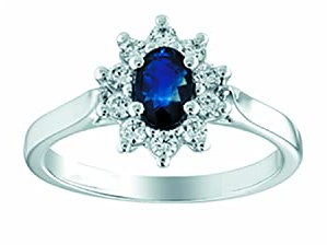 Bague marquise saphir diamants or blanc 18 carats - 54