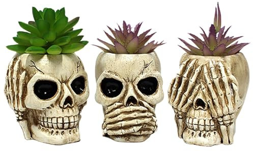 Macetero con forma de calavera – Maceta de resina con cabeza de calavera, macetero de cactus, macetas con forma de calavera, contenedor para plantas, recipiente para bolígrafos, portalápices para deco
