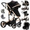 Aveainelle Kinderwagen 3 in 1, Faltbarer Kinderwagen Set, Bequemer Multifunktionaler Kombikinderwagen 3 in 1 Komplettset (588 Black Gold)