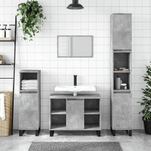 Xichuzi Mueble de baño Madera de ingeniería Gris hormigón 80x33x60 cm, Mueble para Lavabo, Mueble Baño Bajo, Estanteria Lavabo, 831640