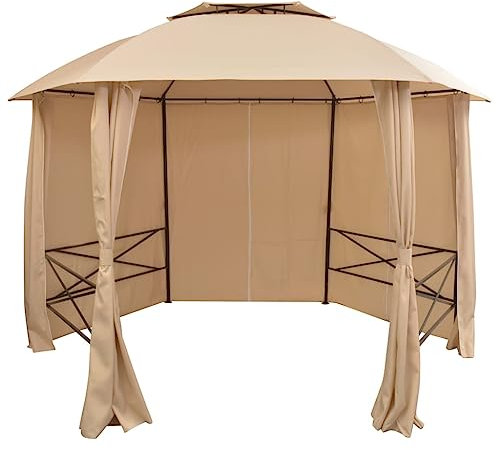 Furniture Select-Garden Festzelt Pavillon Zelt mit Vorhängen 6-eckig 360x265 cm