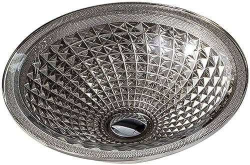 Handwaschbecken Runde Toilette Arbeitsplatte Waschbecken Waschbecken Set 12MM Dicke Moderne Kunst Arbeitsplatte Waschbecken mit herausklappbarem Ablauf, Silber, Silber Silber-1,Silver Silber-1