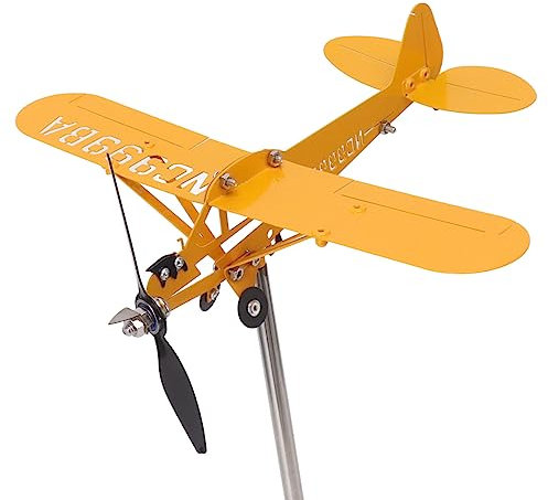 Piper J3 Cub - Veleta de avión, Molino de Viento de Metal 3D para Patio, decoración al Aire Libre Hecha a Mano, Veleta para Patio, jardín, decoración de Techo, Color Amarillo (S)
