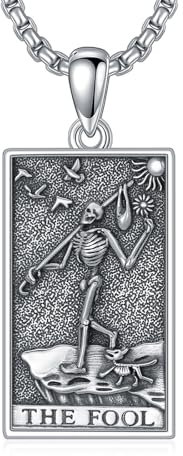 ROMANTICWORK Tarot Skeleton Kette 925 Sterling Silber Tarot Skull Anhänger Halskette Tarot Schmuck Geschenke für Herren