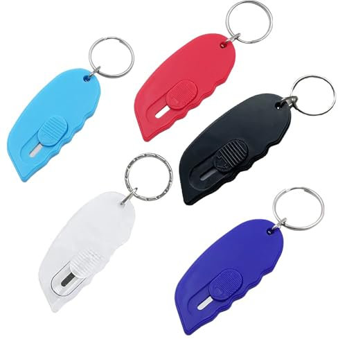 Ouvre Lettre,5 PCS Mini Ouvre Enveloppe avec Bords Tranchants,Sûre Mini Cutter Portable Rétractable Coupe Papier en Plastique Pour la Papeterie,Express Box,Papier,Artisanat