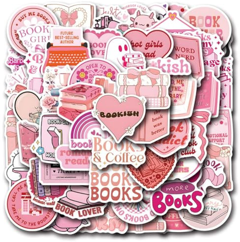 JEYORZY 60 Stück Buch Lesen Vintage-Aufkleber, ästhetische Aufkleber, Scrapbooking Aufkleber, Wasserfeste Vinyl-Aufkleber für Wasserflaschen, Scrapbooking, Laptop, für Erwachsene und Jugendliche