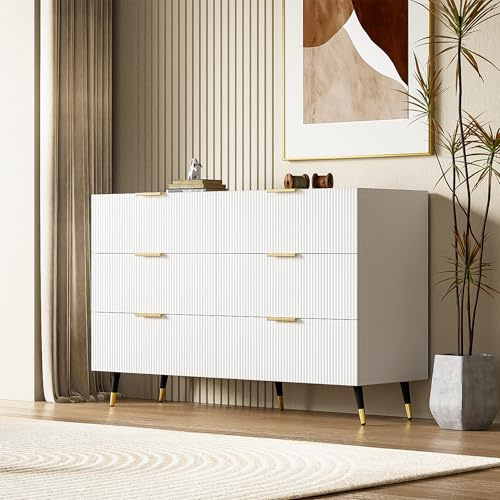 MURUL Elegantes Sideboard mit modernem Design, Kommode viel Stauraum und mit Schubladen (Weiß und Gold, 120L×77B×40H(cm))
