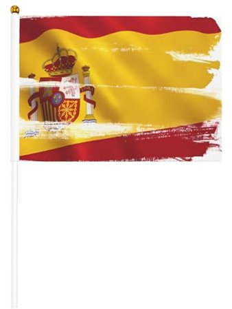 Dieci pezzi bandiera della Spagna palmare 14,9 x 20,2 cm – Piccole bandiere su bastoncini di legno con punta a lancia, mini bandiera per sfilate, elezioni, eventi patriottici