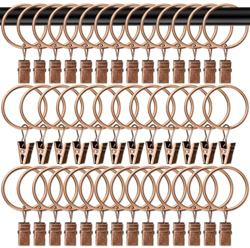MAQIHAN 40PCS Curtain Rings with Clips - 1.26 Inch Antique Copper Rings