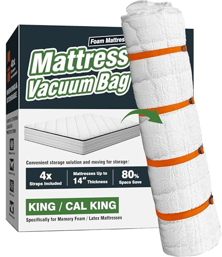 Vacuum Mattress Bag for Memory Foam and Latex with Band, Ideal for Convenient Moving, Storage and Transportation (King/California King)