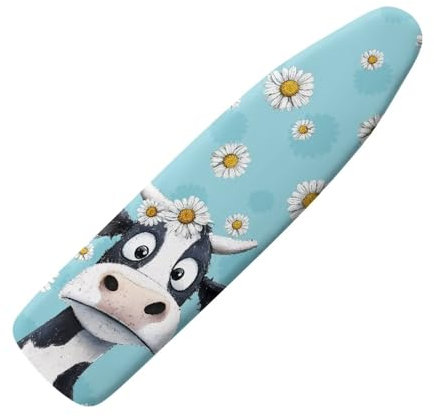 Wanyint Breathable Ironing Board Cover with Elastic Edges and Hook & Loop Fastening, Durable Polyester Spandex Fabric, 55 x 16 Inches, Cow Daisy Blue