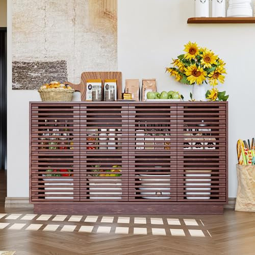 Massivholz Sideboard Nussbaum – 140x40x80 cm – Hochwertiger Wohnzimmerschrank mit Lamellentüren – Eleganter Aufbewahrungsschrank für Esszimmer & Wohnzimmer