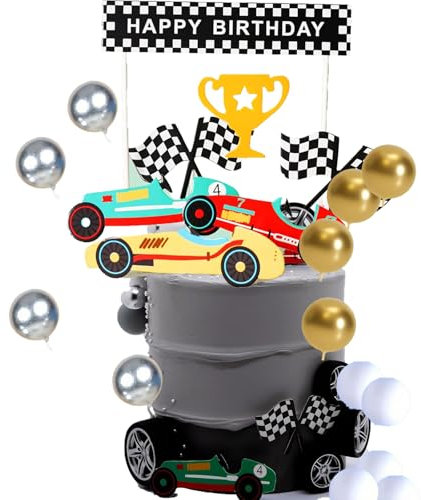 Cars Tortendeko, 22 Stück Auto Geburtstagsdeko Set, Two Fast Geburtstag Deko 2 Jahre, Rennwagen Themed Party Deko für Kinder, Mit Kuchenaufsätzen und Ball Dekorationen