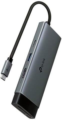 TP-Link UH7021C USB-C 7 en 1 Hub 4K @ 60Hz HDMI, 100W PD, 3× USB 3.0, SD y microSD UHS-I (200MB/s), Plug and Play, diseño de aluminio