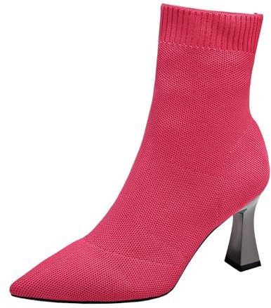 Generisch Stivale da donna con tacco, stivaletti da donna, colore nero, elegante, con tacco alto, in rete, traspiranti, alla caviglia, alla moda, scarpe da sera, Rosa acceso., 42 EU