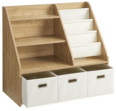 Étagère pour enfant avec rangement de jouets – Étagère à livres en bois à 4 niveaux pour tout-petits avec 3 tiroirs mobiles | Bibliothèque Montessori & organisateur de rangement pour chambre d'enfant