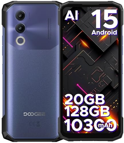 DOOGEE Blade 20 Rugged Smartphone Android 15 Rugged Phone 10300mAh Big Battery 6.6 90Hz HD+ IPS Display 20GB RAM+128GB ROM 16MP AI Camera Triple Card Slot SIM-Free & Unlocked Mobile Phone - Purple