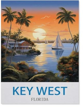 BEAYODKP Key West, Florida,Metall Blechschilder,Wanddekoration Blechschild Retro Dekoration Schild Home Bar(20 x 30 cm) 8 x 12 Zoll-CK37