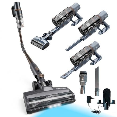NARVI Aspiradora sin Cable 500W Aspiradora de Mano 40KPA | 6 en 1 Inalámbrica 70 min autonomía, batería extraíble, Cepillo entienredo, filtro HEPA, Ideal para Pelo de Mascotas y Hogar