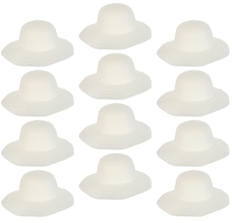 Sombrero en Blanco Tejido de ala Ancha PP 12 Piezas para Verano | Diseño Tejido Tipo Chino, Color Beige, Ajuste Regulable, Protección Uv, Jardín y Cosplay