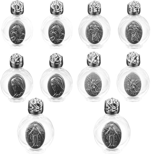 Monetais Botella de agua bendita 10 piezas Contenedor de agua bendita en relieve Aspersor de vidrio vacío Frasco cristiano para decoración religiosa, de boda en el hogar, Plata