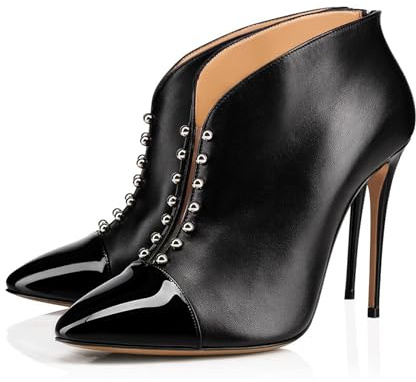 Modische High Heels Stiefeletten mit Nieten für Damen, Sexy Stiletto-Absatz Spitze Zehenpartie Elegante Abendschuhe, Bürotaugliche Stiefeletten mit Geschlossenem Zehenbereich