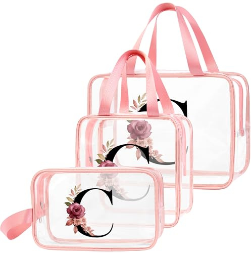 DBPBToU Trousse de Toilette Transparente Femme avec Personnalisation, Trousse de Maquillage Voyage, Cadeau Femme Personnalisé Lettres, Idée Cadeau Anniversaire, Fête des Mères (C)