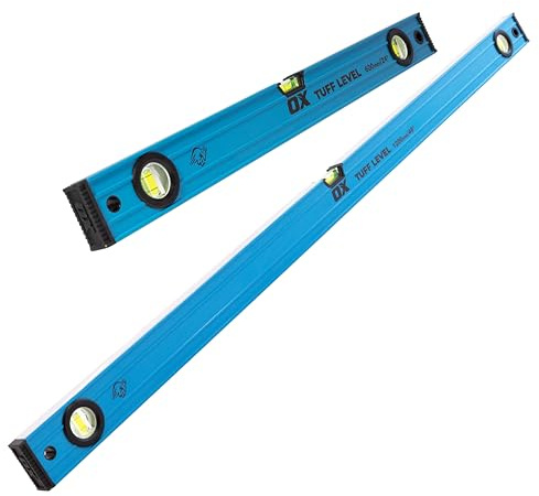 OX 2PC Pro Tuff Spirit Level Set - 600mm + 1200mm | Heavy Duty Aluminium with Milled Surfaces, 3 Ultra Precision Vials, Easy-Clean Clog-Free Design, Rubber End Caps