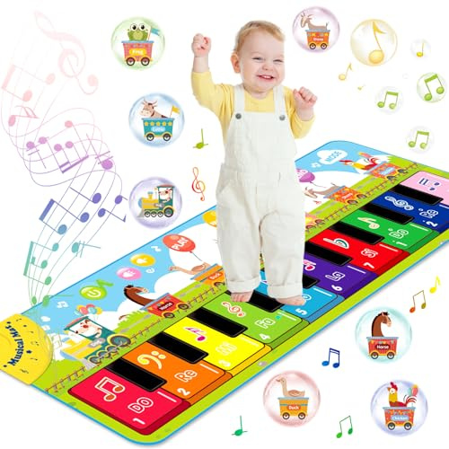 ZLPBAO Musikmatte mit 8 Tiere, Große Baby Spielzeug Tanzmatte Musikmatte Klaviermatte Kinderspielzeug ab 3 Jahr Kindergeburtstag Geschenke mit 7 Instrumenten für Jungen Mädchen 3 4 Jahre