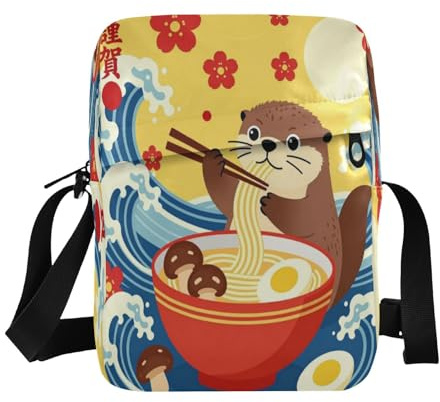 WDdZzyy Bandolera cruzada para mujer, estilo casual, con correa ajustable para el trabajo, estilo kawaii, nutria, comer, ramen, onda