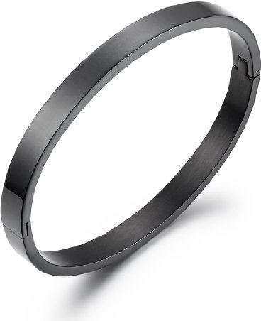 JewelryWe Schmuck Damen Armreif mit Gravur, Personalisiert Edelstahl Pärchen Armspange Partner Armband Lieben Freundschaftsarmband Geschenke für Frauen Mädchen Schwarz