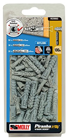 Molly M20065-XJ Tassello 5-8 mm, 50 Kg di Fissaggio, in Nylon, 100 Pezzi