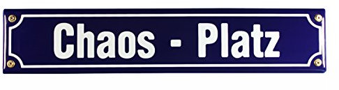 Buddel Bini Schild Straßenschild Chaos Platz Email Strassen Emaille, 40 x 8 cm, blau