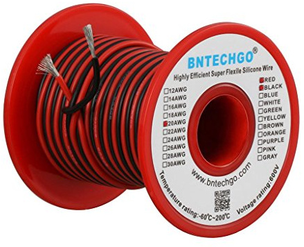 BNTECHGO 20 Gauge Silicone Wire Spool 100 feet Ultra Flexible High Temp 200 deg C 600V 20 AWG Silicone Wire 100 Strands of Tinned Copper Wire 50 ft Black and 50 ft Red Stranded Wire for Model